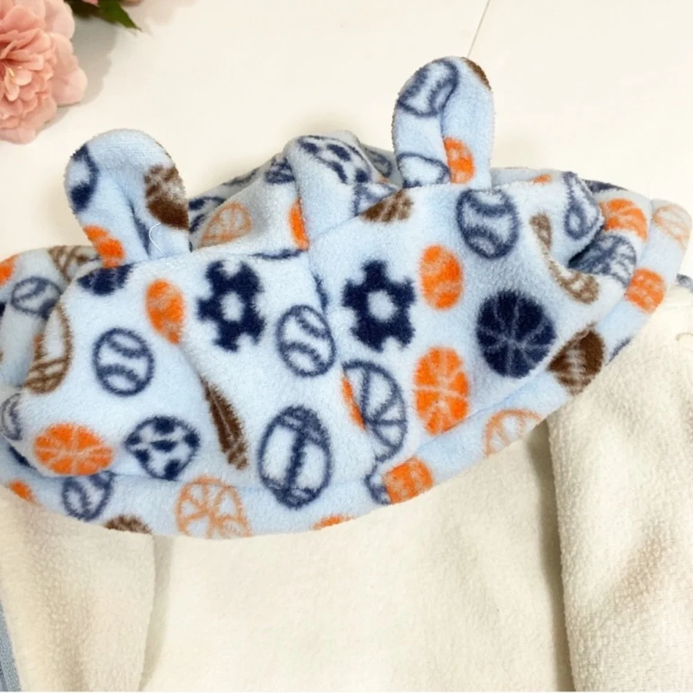 Healthtex Blue Sports Print Pram Fleece Eared Footed Baby Boy Winter Snowsuit